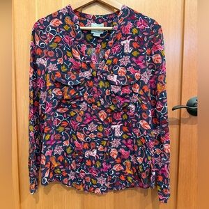 Maeve Women's Floral Button-Front Blouse - Navy with Pink & Orange Floral Print